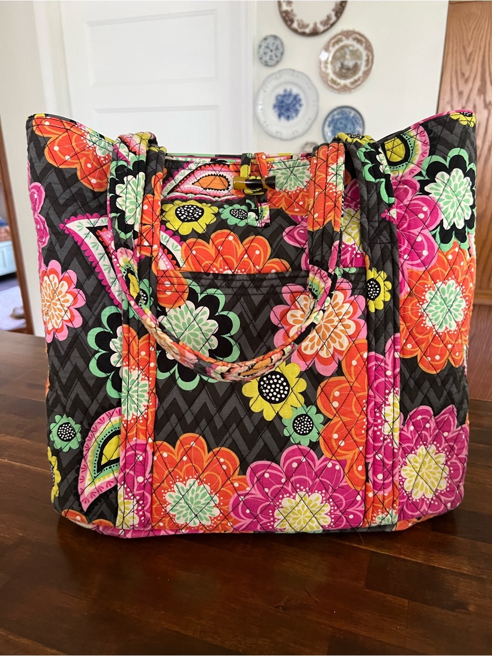 Vera Bradley Ziggy Zinnia Toggle Top Tote Bag